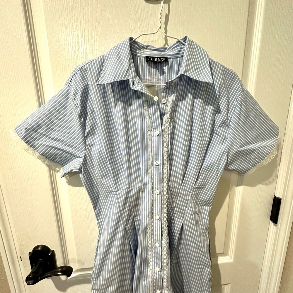J. Crew Light Blue and White Striped Midi Shirt Dress - Picture 11 of 14